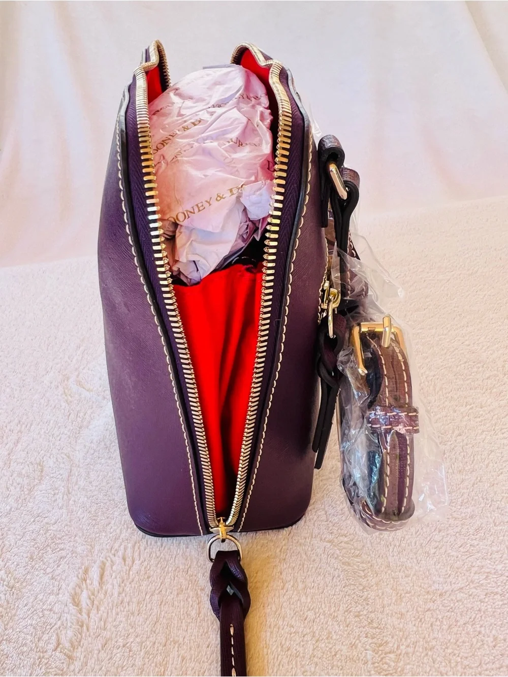DOONEY & BOURKE TRIXIE PLUM WINE SAFFIANO LEATHER CROSSBODY BAG NWT